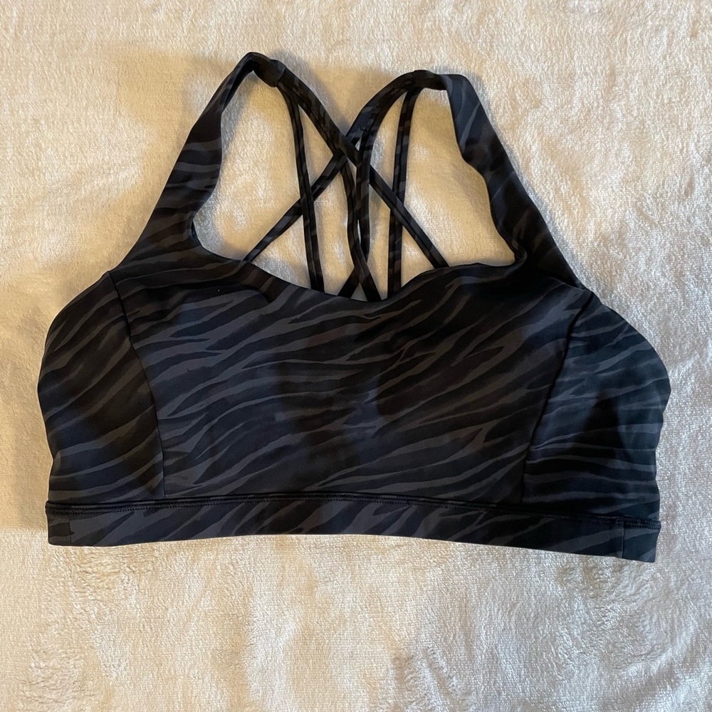 Lululemon sports bra; black/grey zebra print; size 12